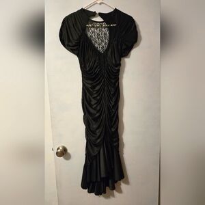 One of a kind vintage retro 1980's black satin lace mermaid dress